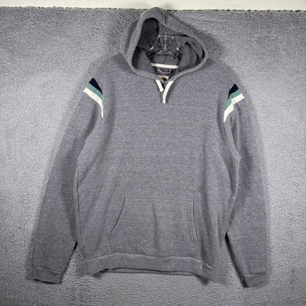 Marine Layer Mens XL Gray Pullover Hoodie Striped Shoulder Detail Pocket